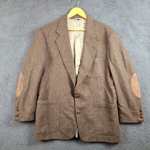 Orvis Mens 42R Wool Blazer Brown Houndstooth Elbow Patches Made in USA 2143